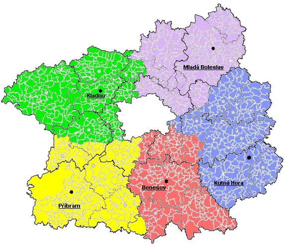 Pět obsluhovaných regionů